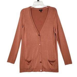 TALBOTS WOMEN CARDIGAN SZ LG PEACH PINK SLINKY CLASSIC MINIMALIST CAPSULE POCKET